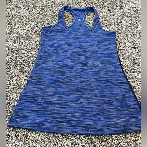 Lululemon Cool Racerback Tank Top Shirt Cadet Blue black gray Stripes, size 4 - Picture 7 of 9